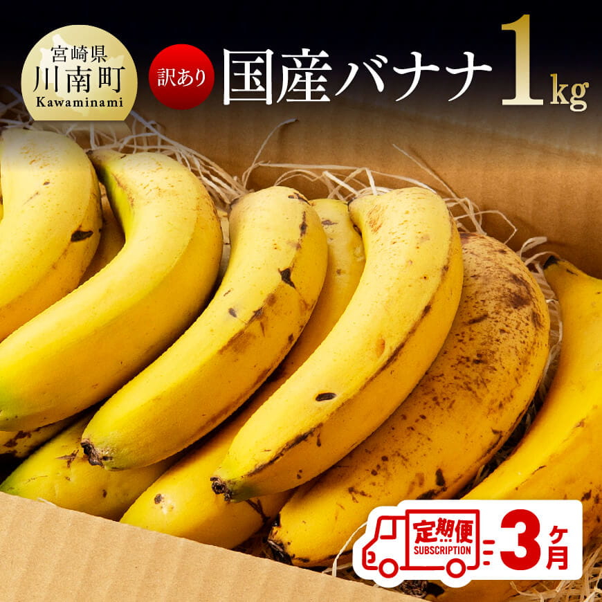 [訳あり]国産バナナ1kg 3ヶ月定期便 果物 くだもの フルーツ