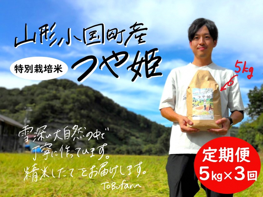 [3回定期便]山形県小国町産 特別栽培米 つや姫・5kg 計15kg
